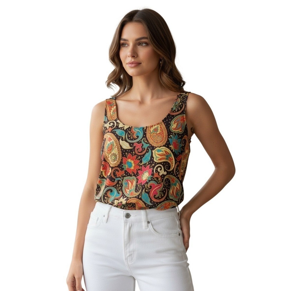 NWT‎ RHEA Hippie Festive Top S Multicolor Paisley Floral Smocked Back Crop Top